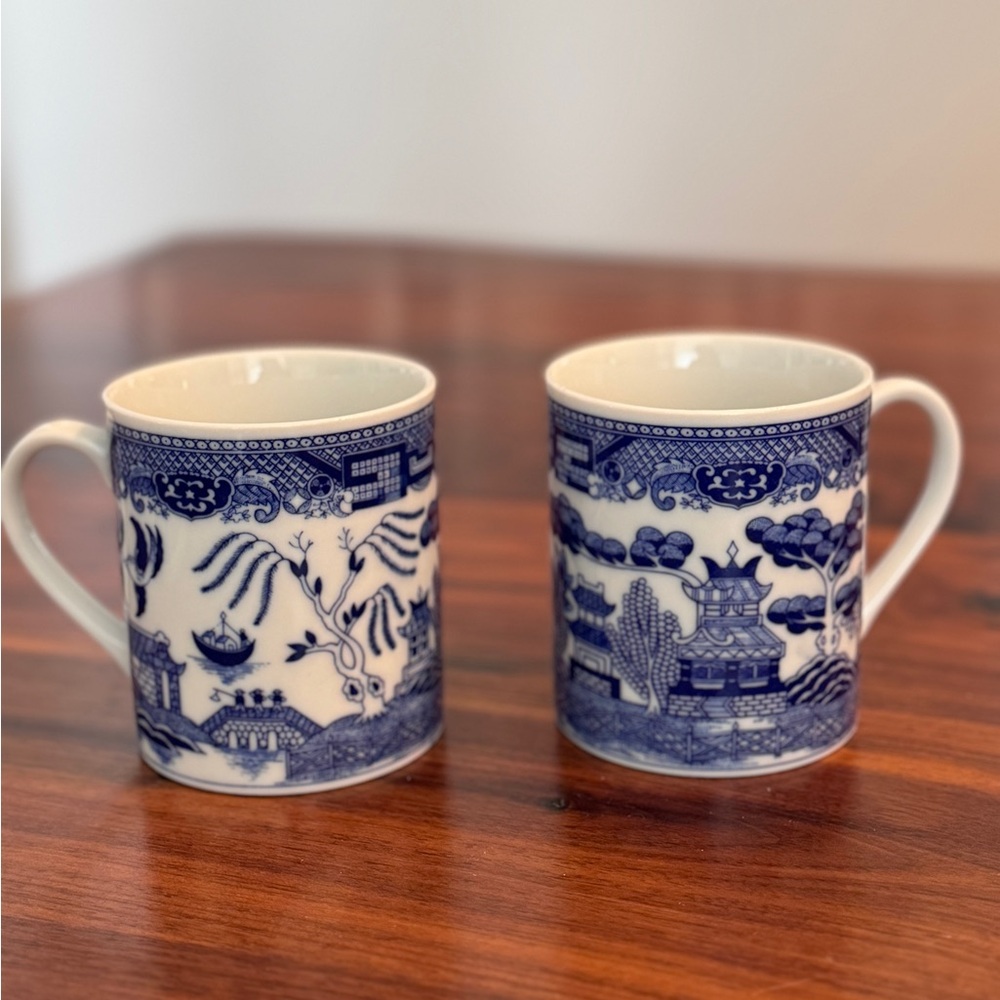 Set Of 2 Vtg Blue & White 1970's ~ Bonsai Tree- boat ~Mug ~Knobler Made in Japan
